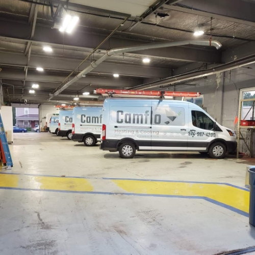 Camflo vans in the warehouse