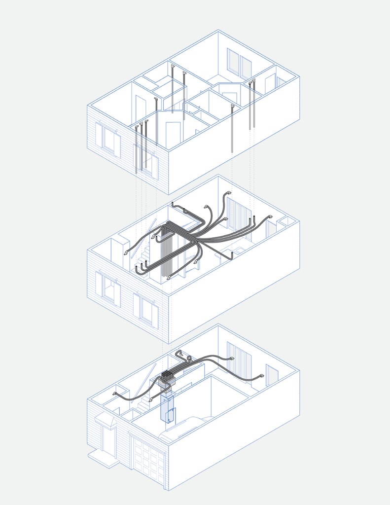 Rheia duct system shown in a townhouse.