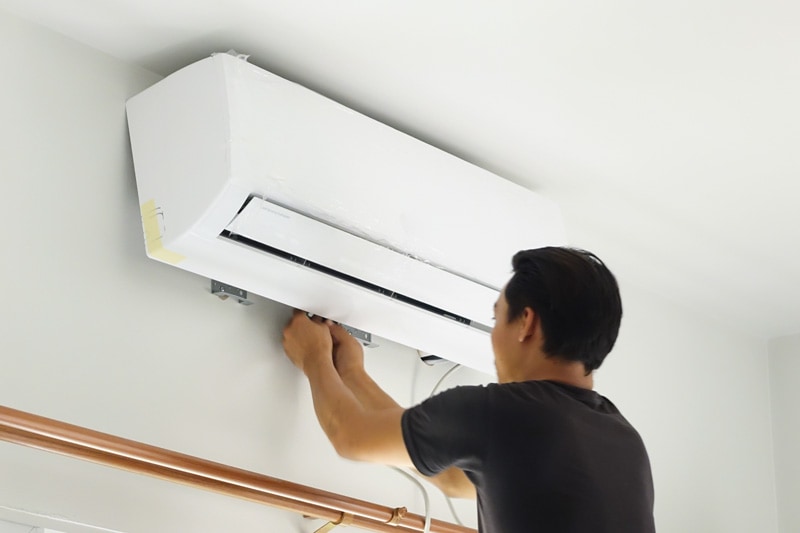 HVAC Equipment for Your New Home. Ductless System being installed.